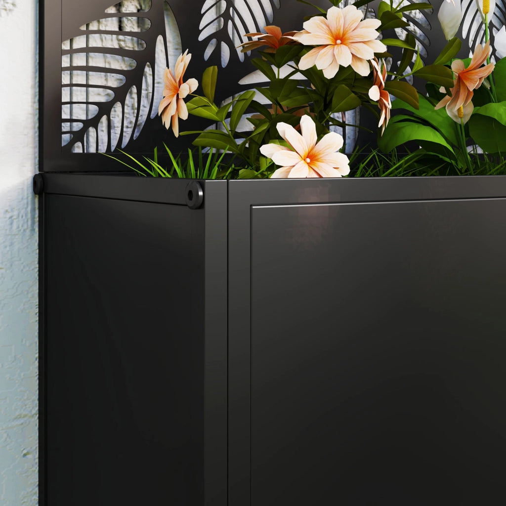 Fioriera Rettangolare con Traliccio Decorativo per Piante Rampicanti 61x23x113 cm da Terra e Parete Nero