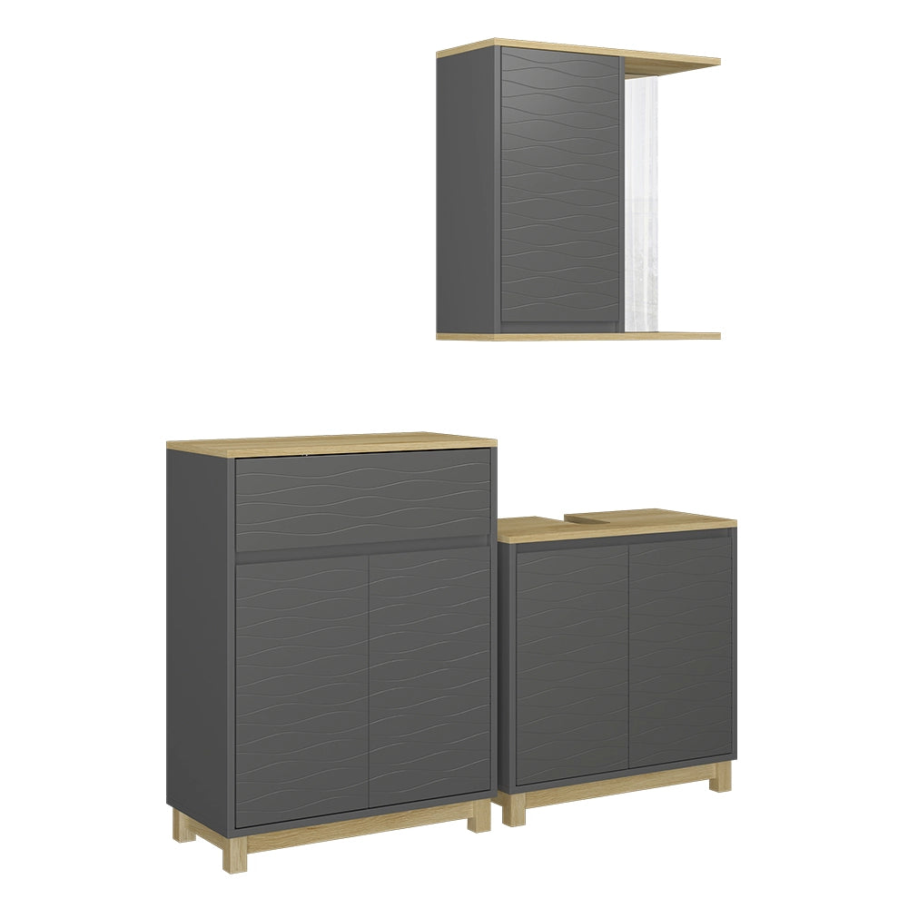 Vicco Set di mobili da bagno Antracite/quercia 3 parti, con ripiano per il bagno