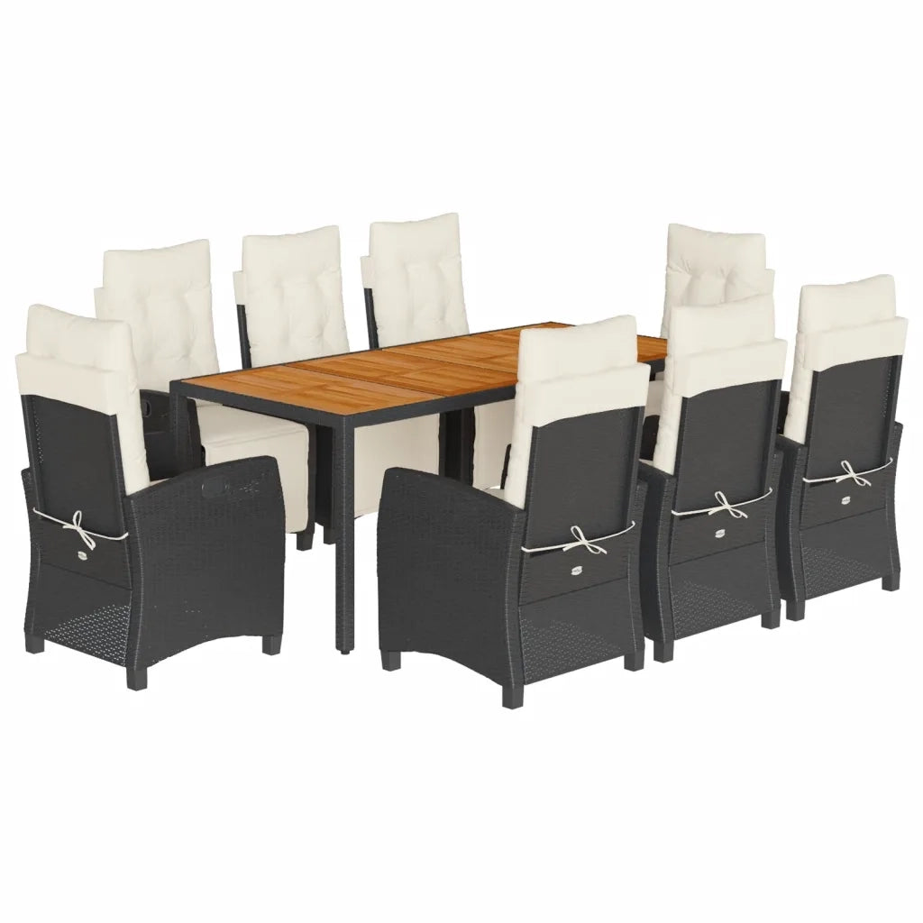Set da Pranzo da Giardino 9 pz con Cuscini Nero in Polyrattan 3212905