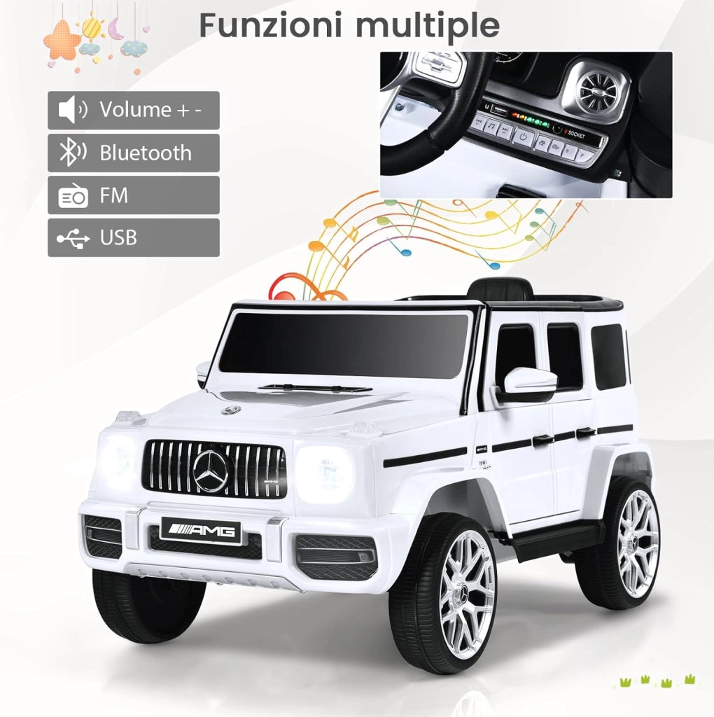 Macchina Elettrica per Bambini 12 V Mercedes Benz, Veicolo Elettrico a 2 Porte con MP3,con Telecomando,Carico 12,5kg, con Clacson,luci a LED e Cintura di Sicurezza, per 3 a 8 Anni (Bianco)