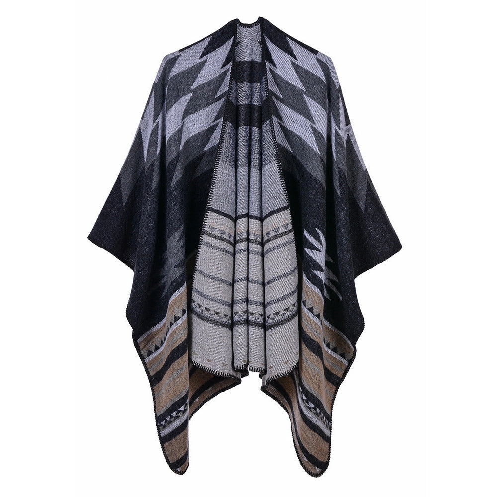 Sciarpa/stola da donna autunno/inverno, versatile, due in uno: calda mantella in cashmere double-face per viaggi e campeggio.