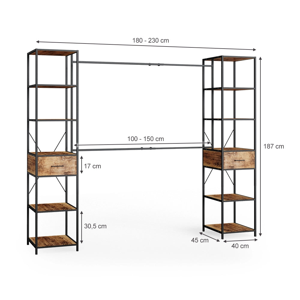 Vicco Armadio multifunzione Rovere rustico 180 x 187 cm