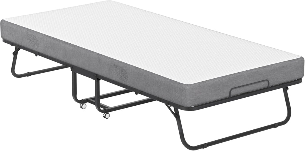 Letto pieghevole 200 x 90 cm con materasso in spugna spessa 13 cm di spessore, telaio del letto portatile con 4 ruote, carico massimo: 200 kg