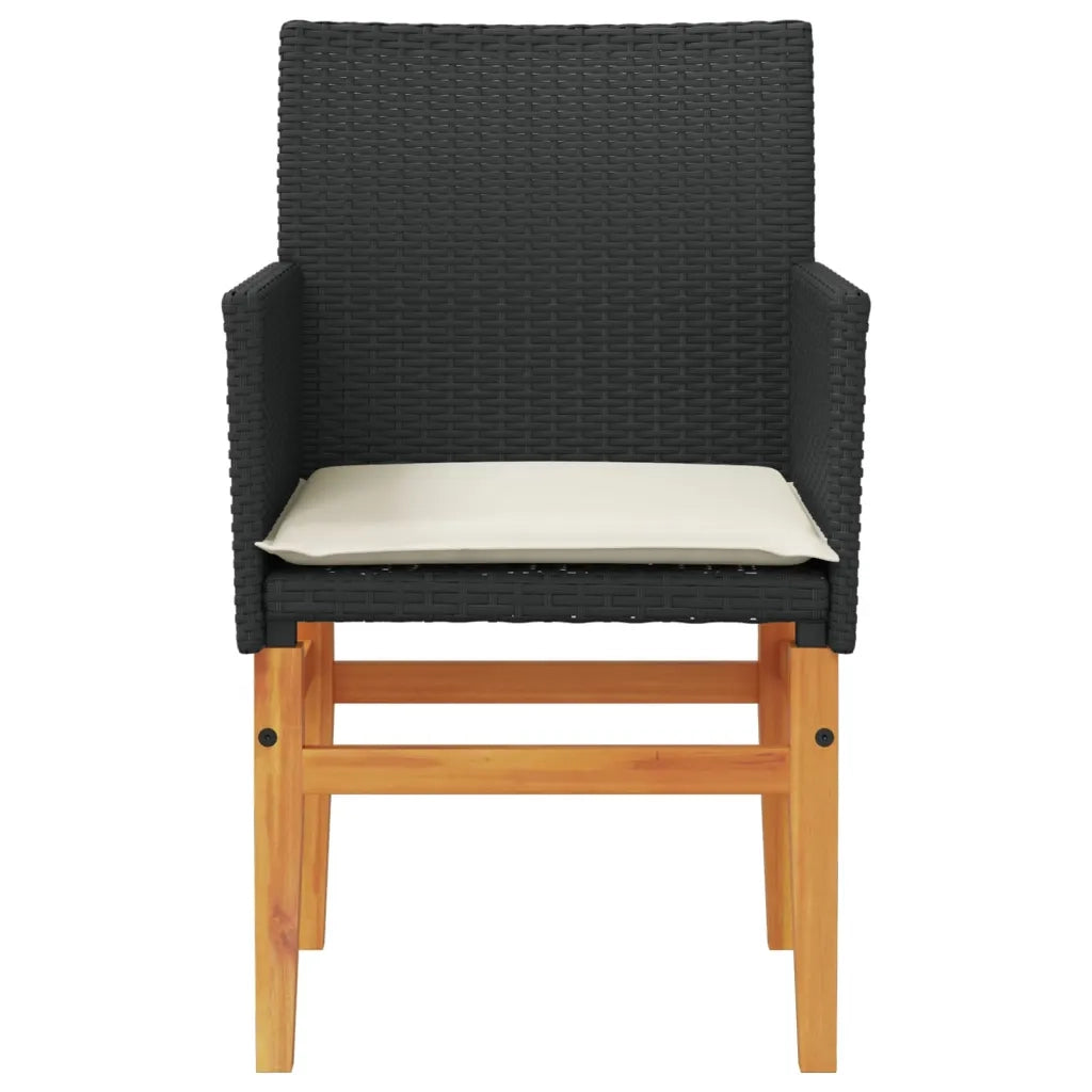 Sedie Giardino con Cuscini 2 pz | Sedie da Esterno Nere Polyrattan e Legno Massello