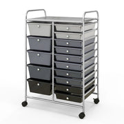 Carrello con 15 cassetti estraibili e ruote con freno, Carrello multiuso per casa ufficio scuola Argento-Armadi da ufficio
