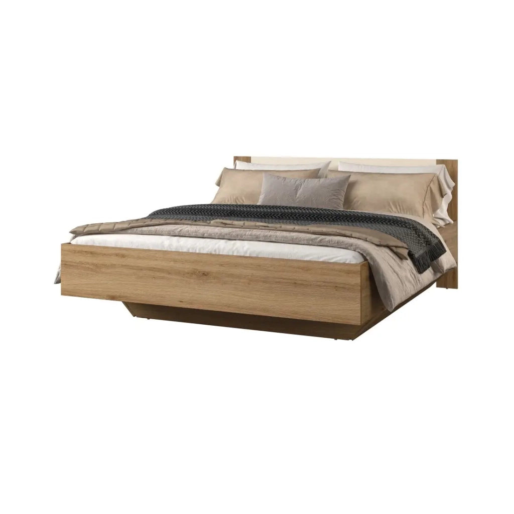 Letto VERTIGO – 160x200 cm – Quercia selvatica e beige sabbia – Senza rete – Piede del letto design