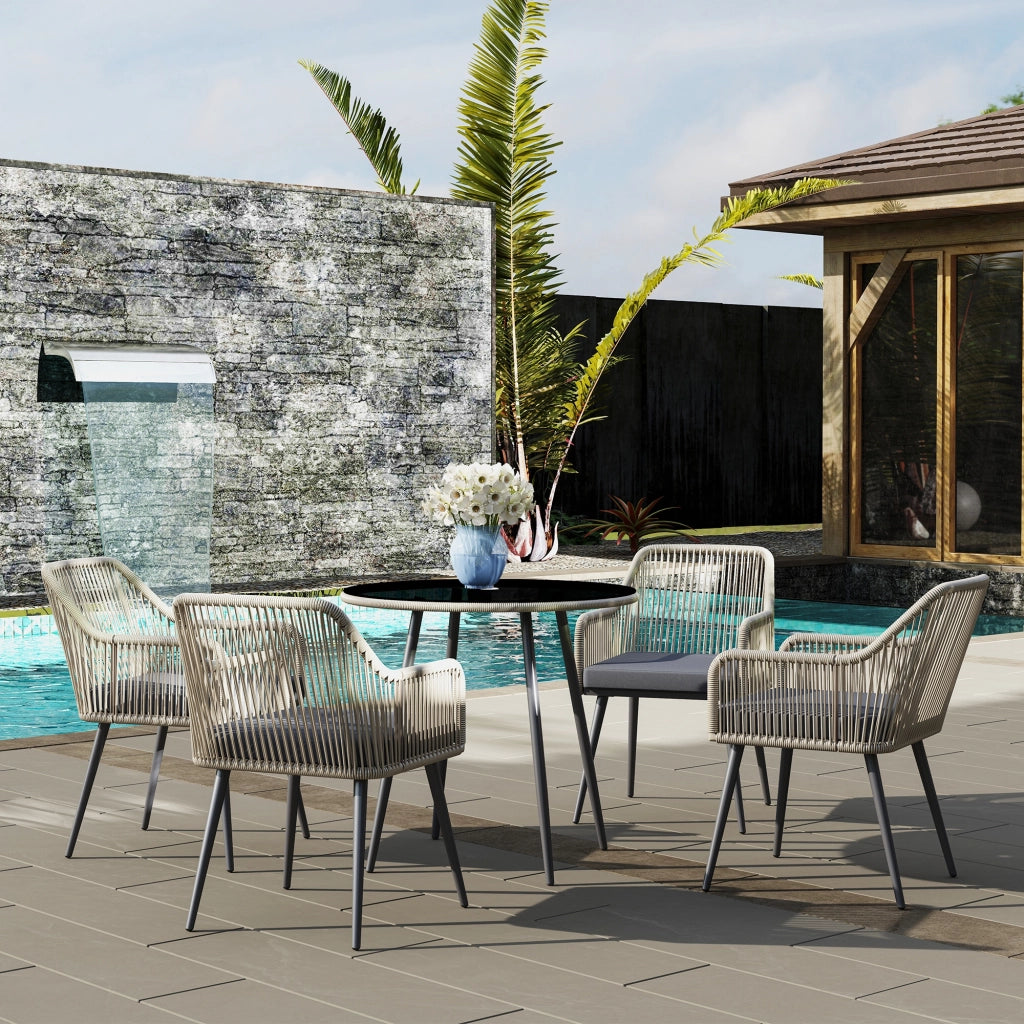 Set Giardino 4 Posti Poly Rattan ¨C Zephmum ¨C Marrone con Cuscini e Tavolino Vetro
