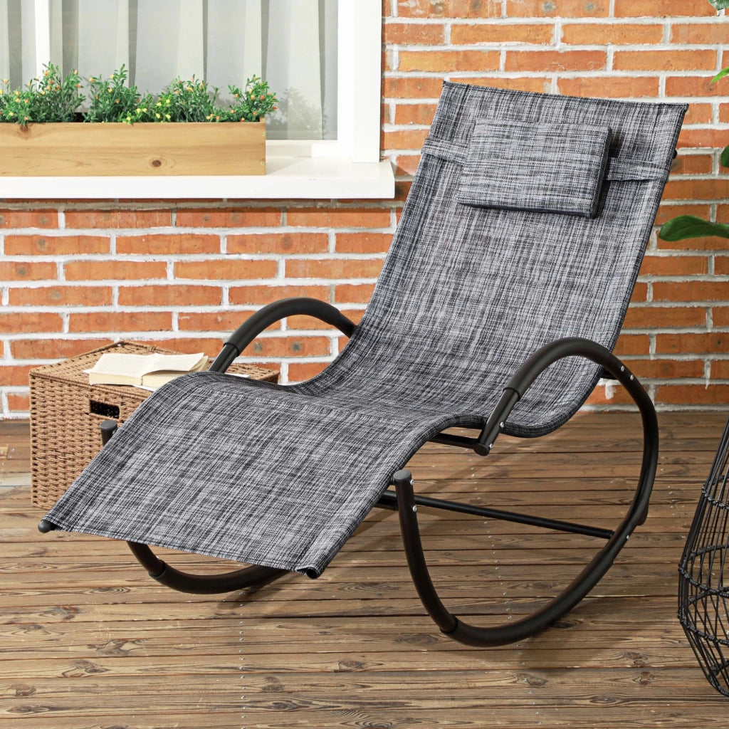 Sedia Sdraio a Dondolo Zero-Gravity da Esterno Impermeabile con Poggiatesta, 155x61x88 cm, Grigio