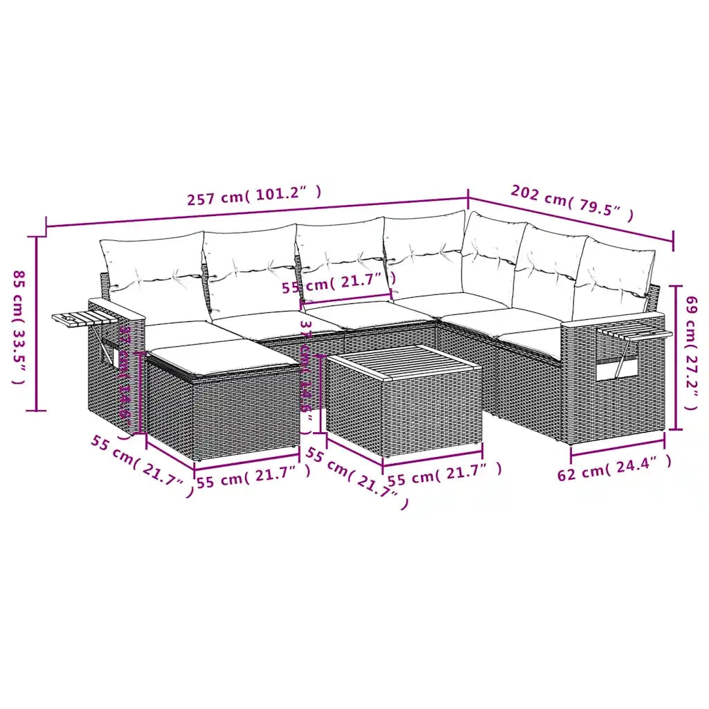Set Divani da Giardino 8 pz con Cuscini Nero in Polyrattan 3227051