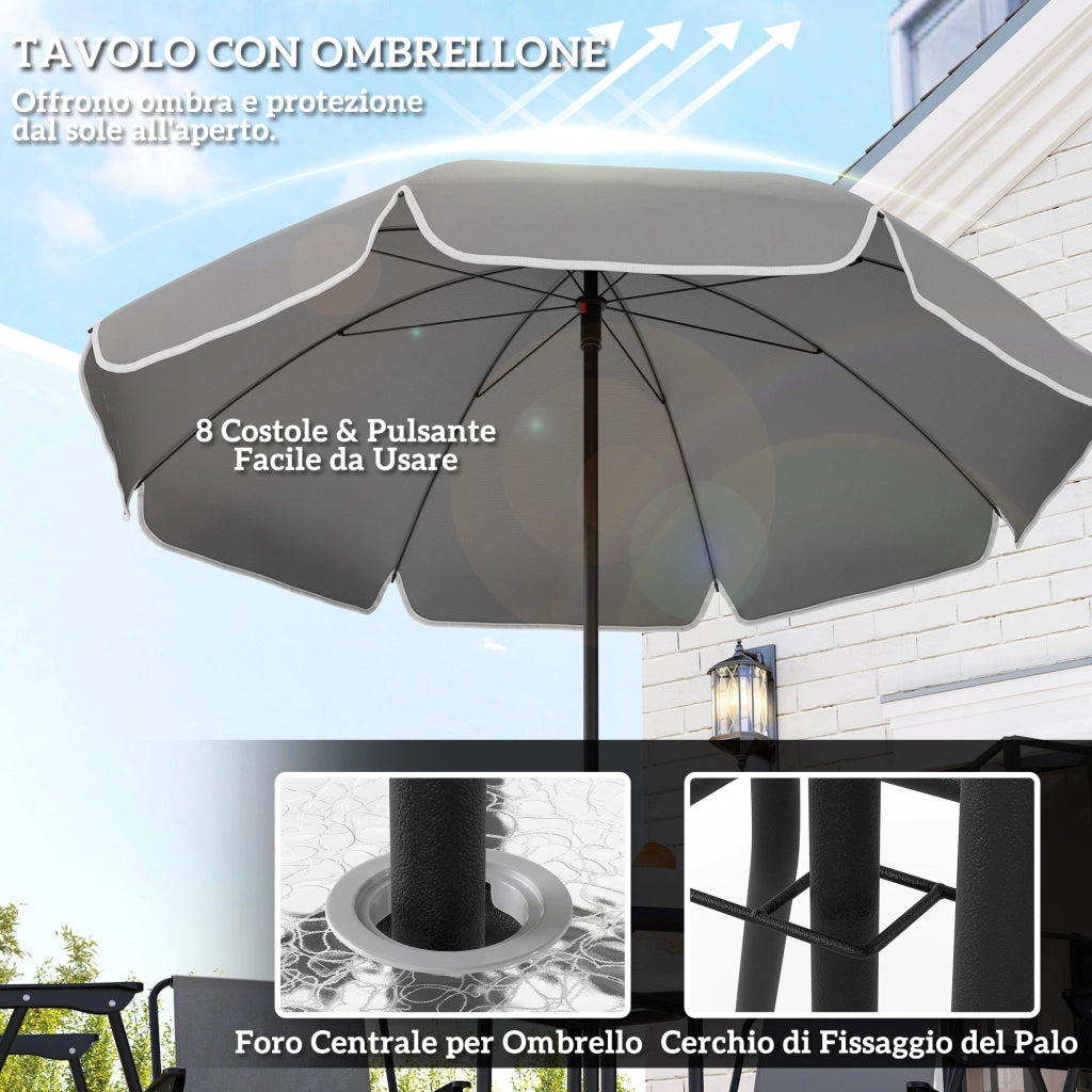 Set da Giardino 6 Pezzi con 4 Sedie Pieghevoli Ombrellone e Tavolo Rotondo  Grigio e Nero