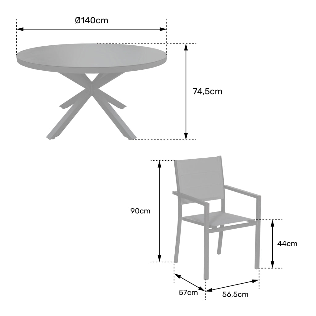 Set 6 posti in textilene grigio GIALOVA - alluminio antracite