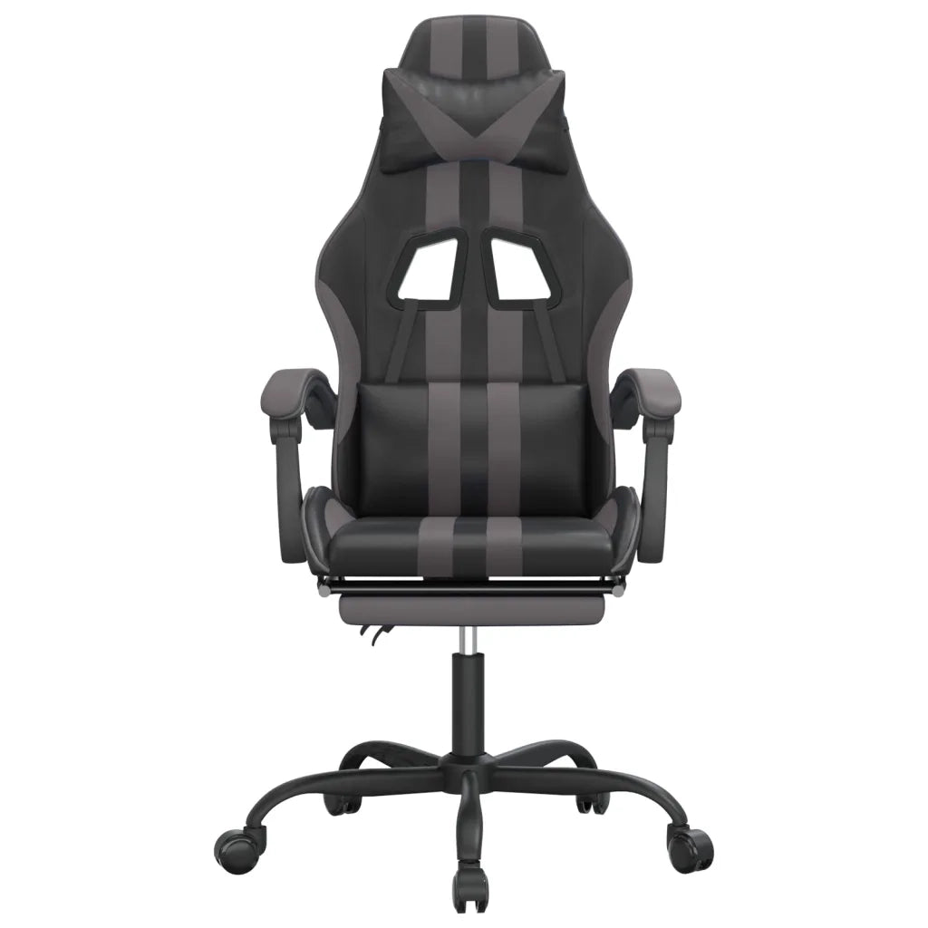 Sedia da Gaming | Sedia da e-sports con Poggiapiedi Nero e Grigio in Similpelle