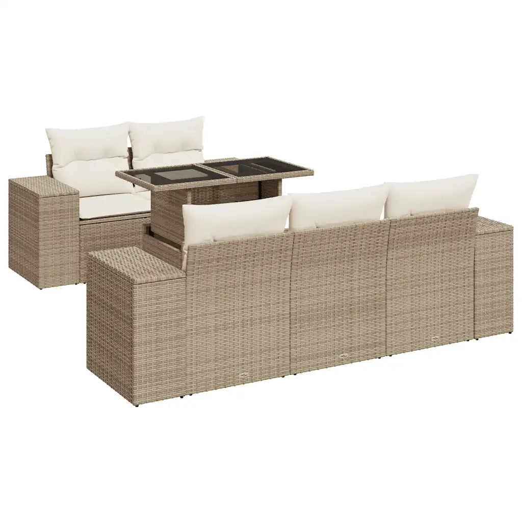 Set Divano da Giardino 6 pz con Cuscini Beige in Polyrattan 3326729