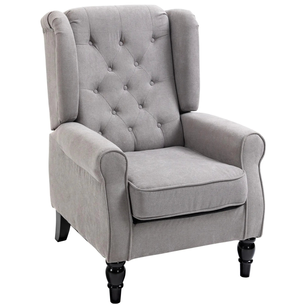 Poltrona relax con schienale alto, 74x86x102 cm, grigia, in poliestere, con piedini in legno