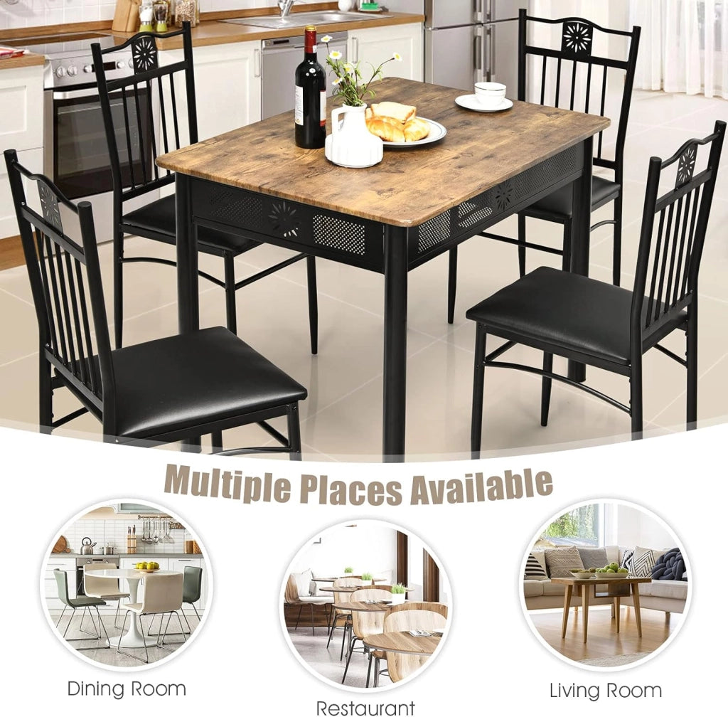 Gianex - Set da tavolo da pranzo da 5 pezzi, set da tavolo rettangolare con 4 sedie tappezzate per 4 persone a casa, sala da pranzo, ristorante