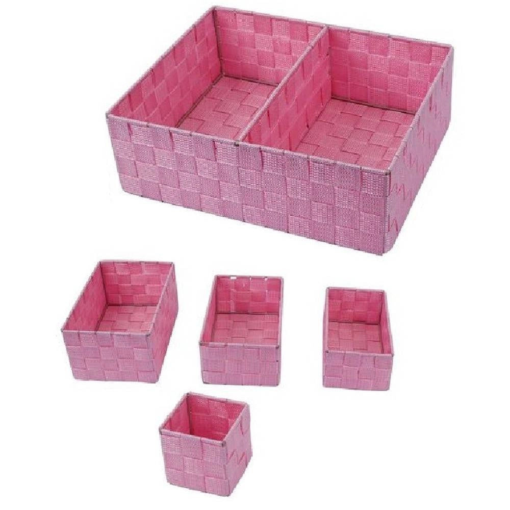 Trade Shop - Set Scatole In Tessuto Porta Oggetti Organizer Bagno Armadi Scaffali 79083 Rosa -