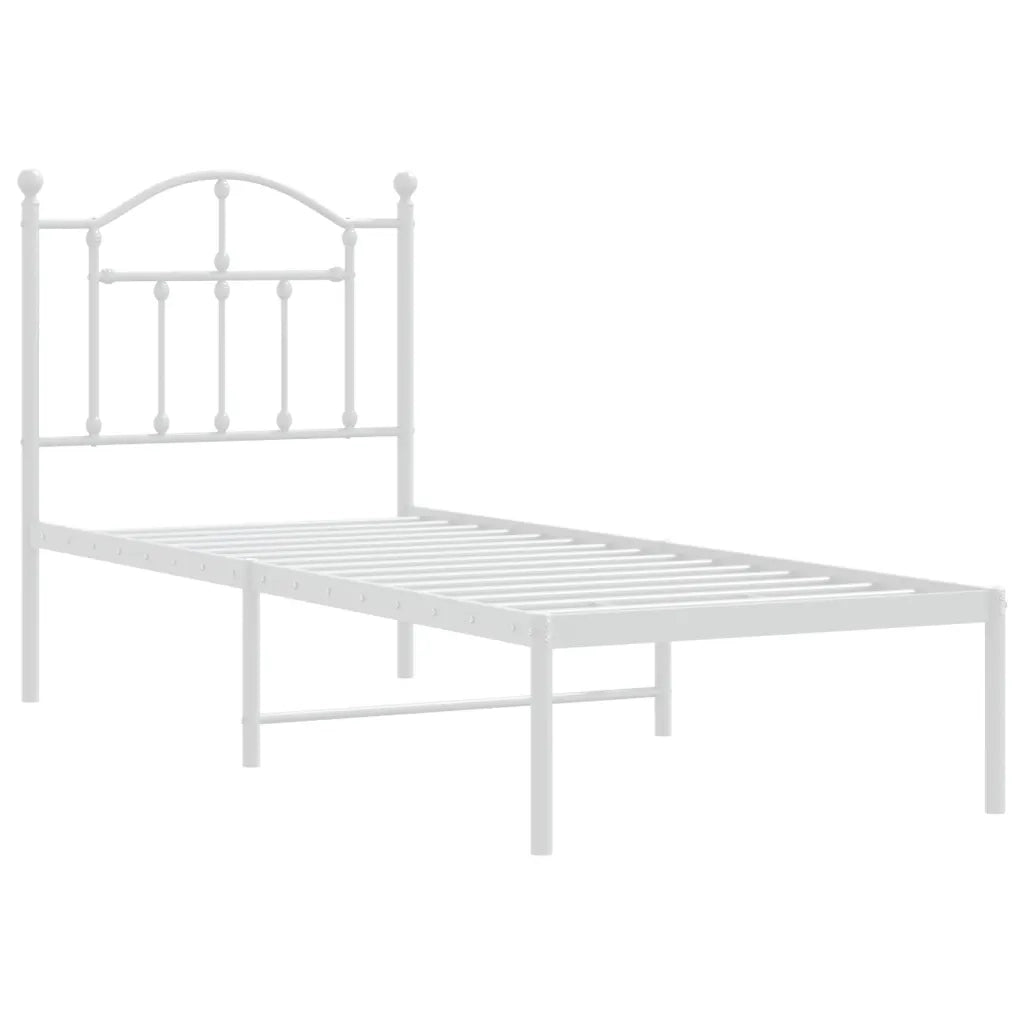 Letto singolo | Letto per adulti | Giroletto senza Materaso con Testiera Metallo Bianco 75x190 cm