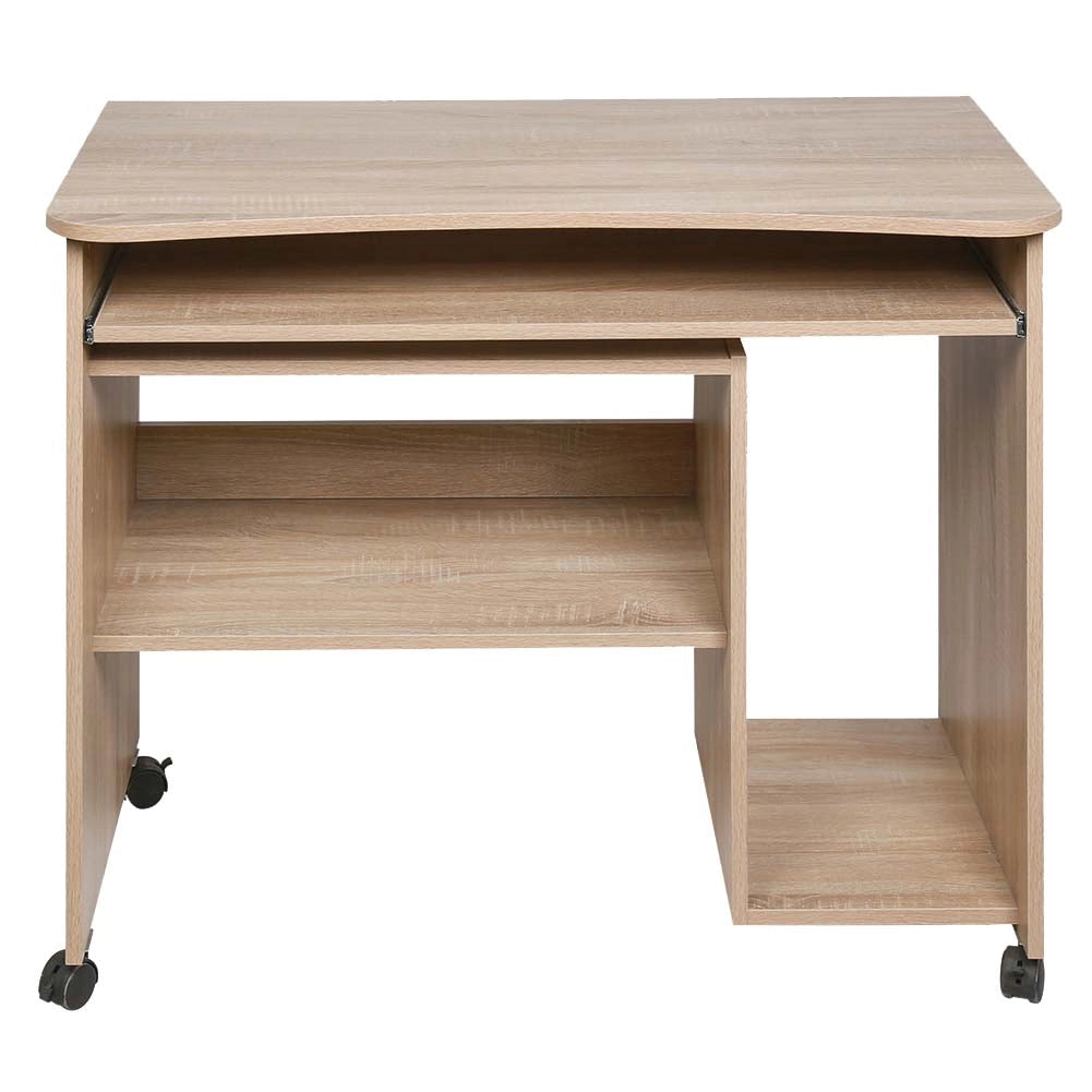 Scrivania con Ripiano Estraibile 93x48x76 cm con Ruote in MDF Quercia
