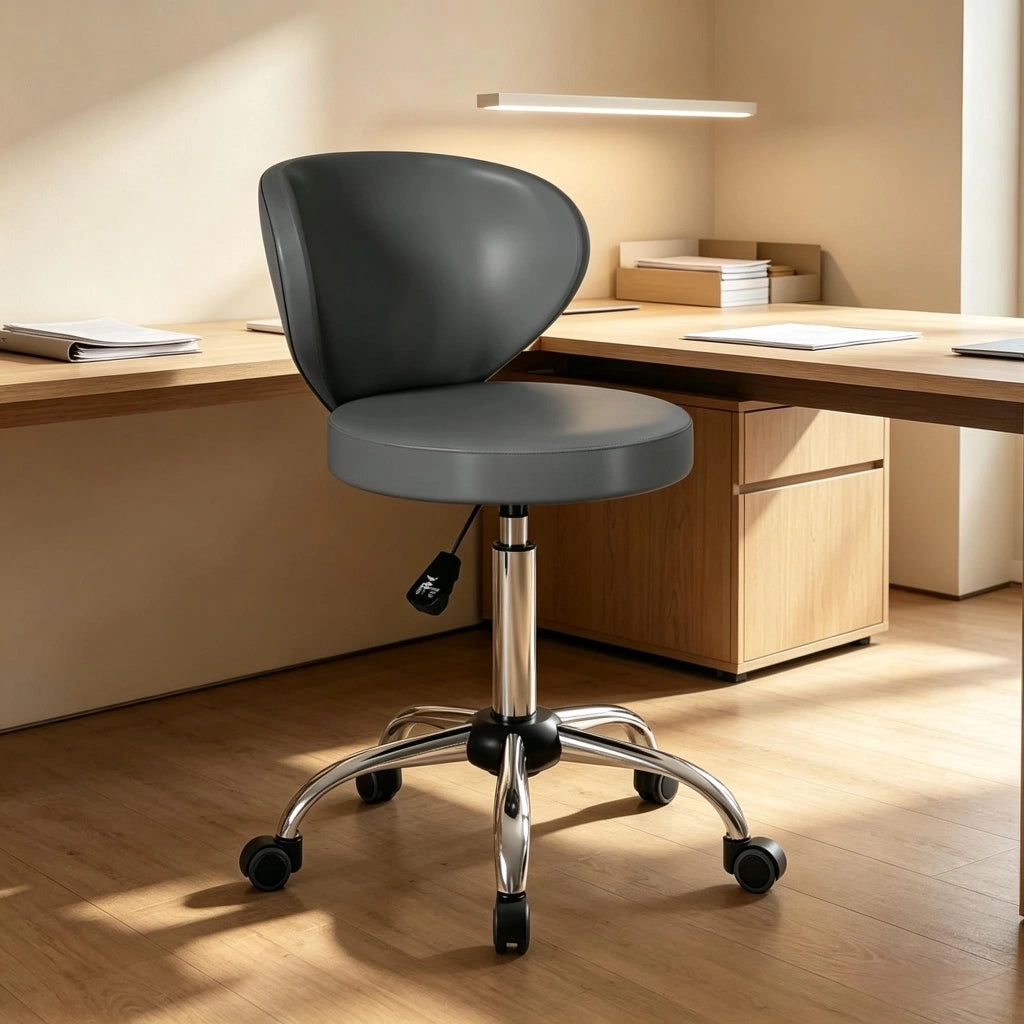 Sgabello da salone girevole 360° con schienale ergonomico e altezza regolabile in pu grigio