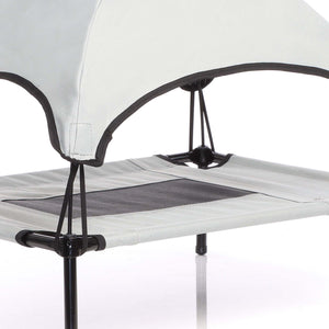 Brandina per cani e gatti con tettoia grigia, cuccia per cani max 50kg, lettino da esterno per animali con tettuccio parasole, 122x91x16cm