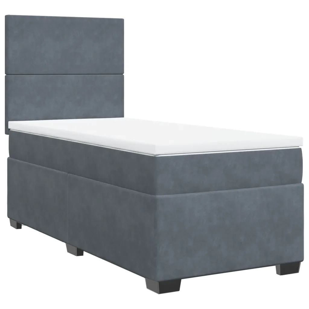 Giroletto a Molle con Materasso Grigio Scuro 90x190 cm Velluto