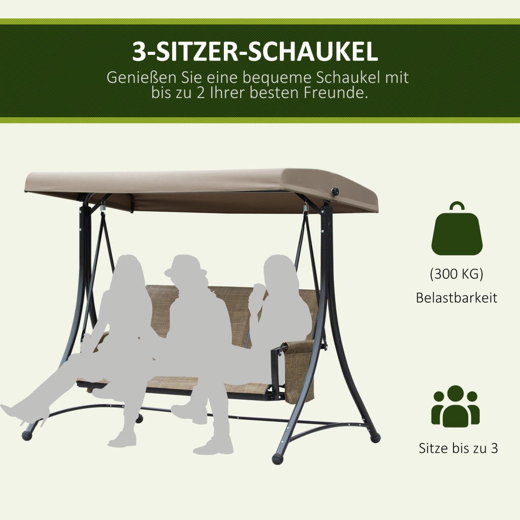 Divano a dondolo da giardino 3 posti con tettoia ¨C zephmum ¨C Aluminium, 196x128x172 cm, Marrone