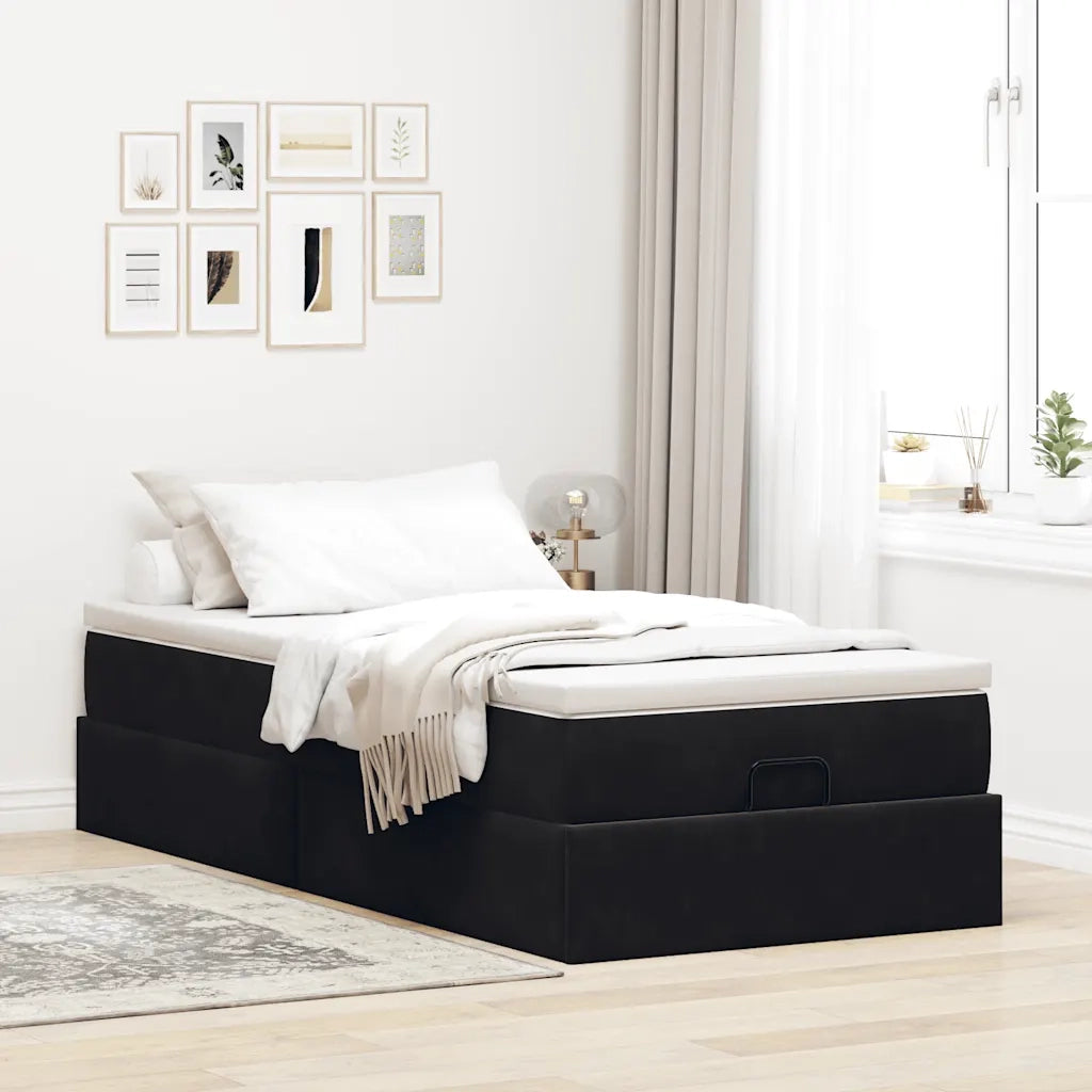 Struttura Letto Pouf con Materasso Nero 90x190 cm in Velluto 3311155