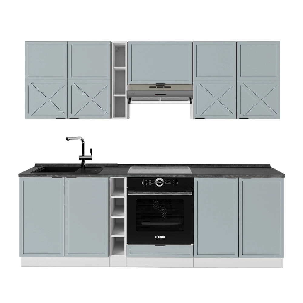Cucina componibile Fame-Line Blu-grigio chiaro/Bianco 235 cm, PL Antracite Vicco