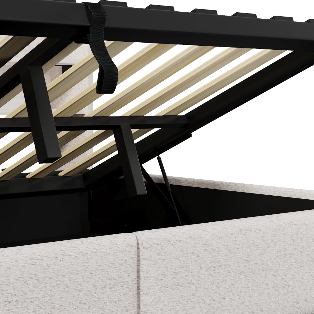 Letto contenitore 140x200 in velluto con sollevamento idraulico; luce RGB e prese USB