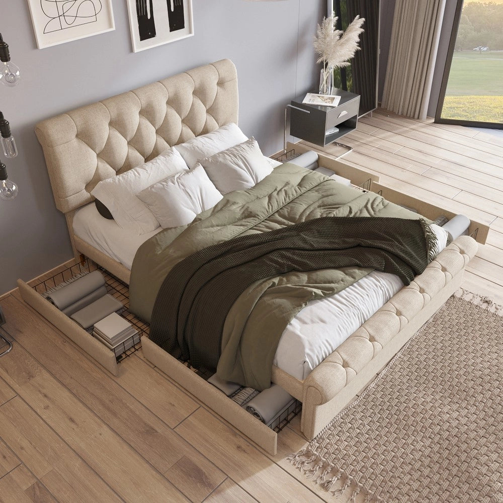 Letto Matrimoniale Imbottito con Cassetti e Testiera ¨C MINIMAL ¨C 140x200, con materasso