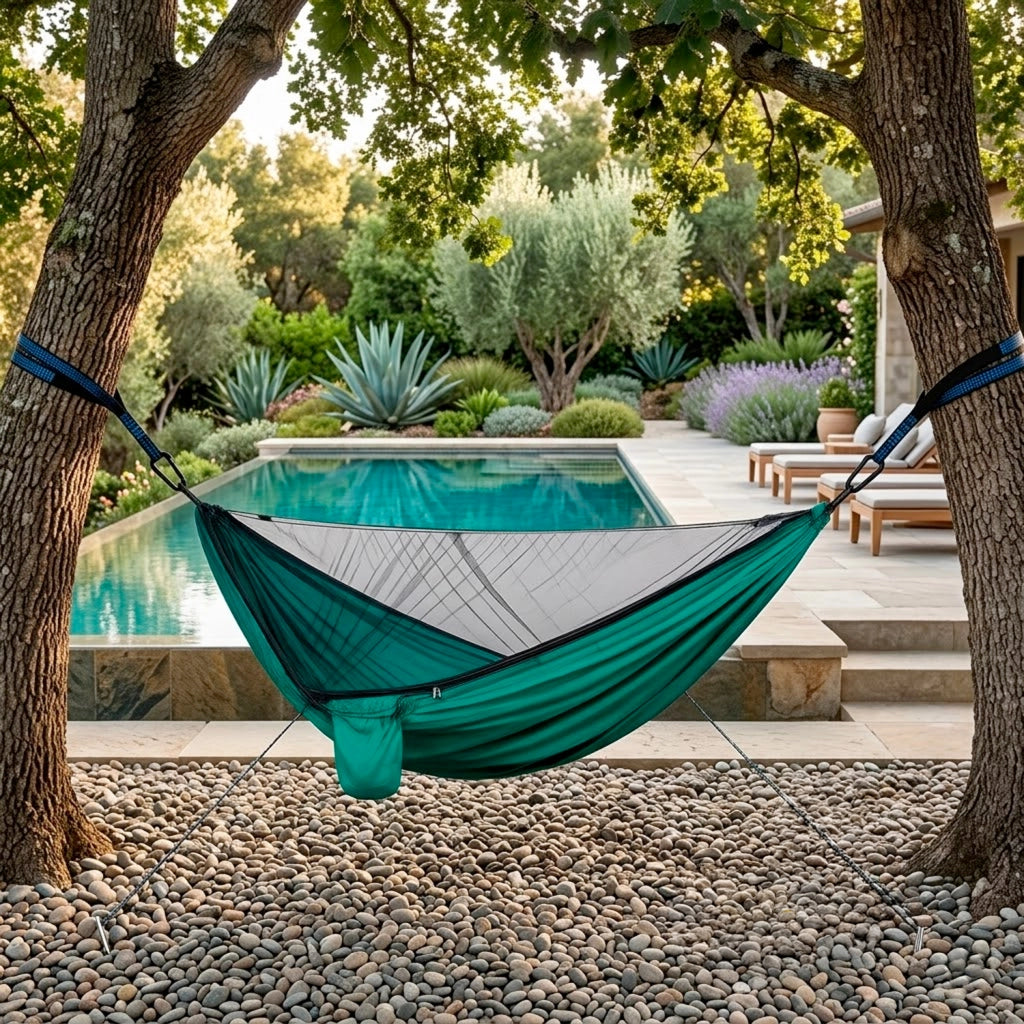 Amaca Outdoor Con Zanzariera Integrata E Cinghie Di Fissaggio In Nylon 210T Resistente Per Campeggio Trekking E Viaggi 290 x 140 Cm Verde