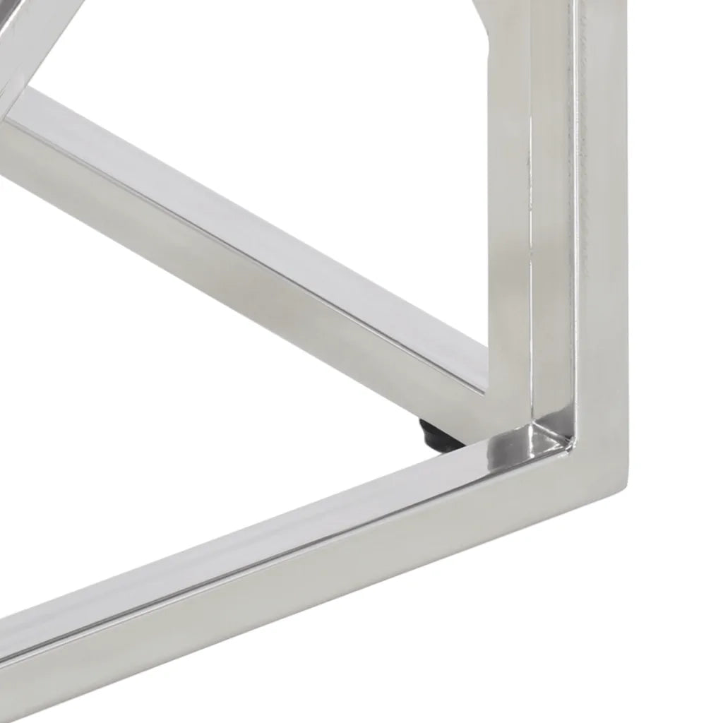 Tavolino Salotto Argento Acciaio Inossidabile Vetro Temperato 349947