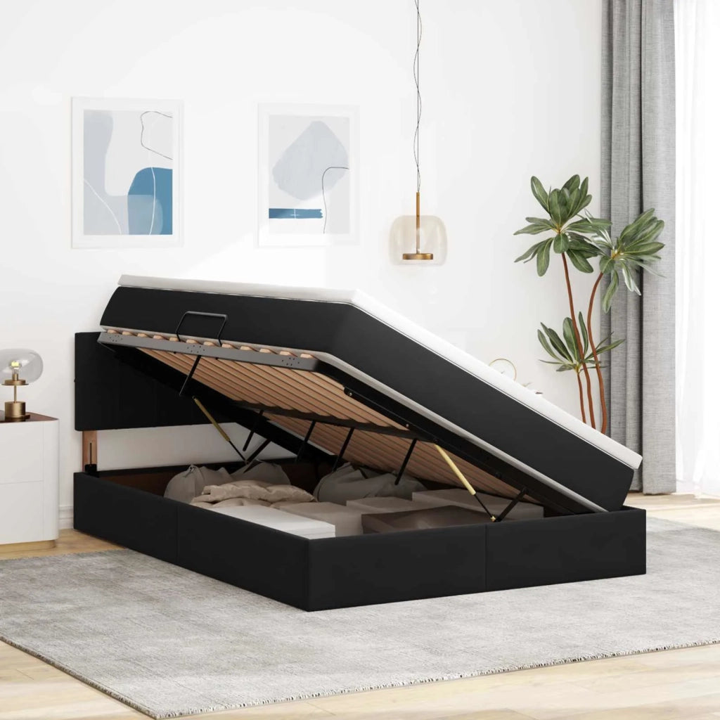 Letto con contenitore LED e materasso Nero 140 x 200 cm Velluto