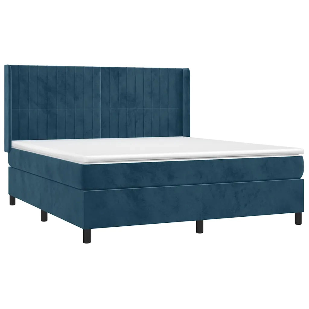 Letto a Molle con Materasso e LED Blu Scuro 160x200 cm