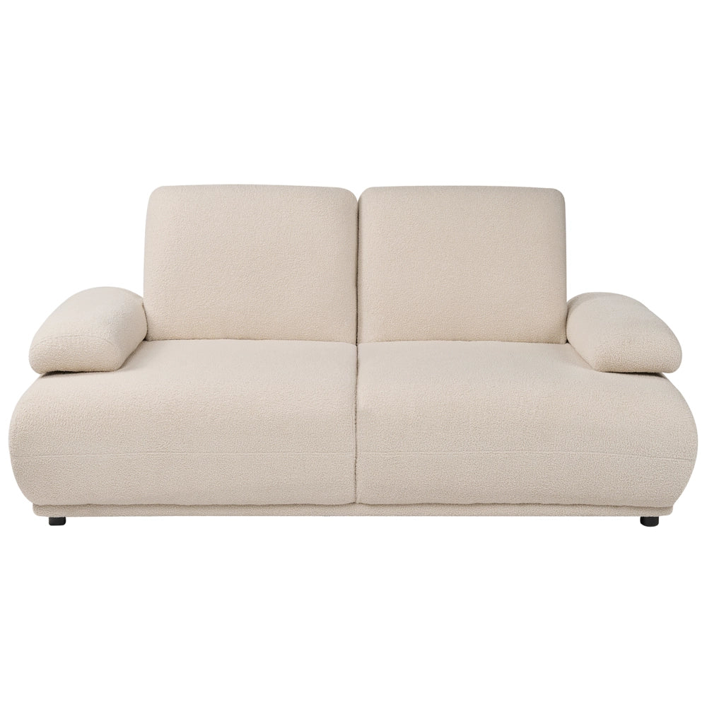 Divano a 2 posti beige con rivestimento in bouclé schienale e braccioli regolabili gambe in legno moderno per soggiorno