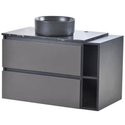 Mobile sottolavabo con cassetti e vano aperto; lavabo rotondo in ceramica; per bagno; in MDF; nero e grigio