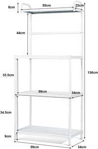 Microonde Scaffale da Cucina per Microonde in Metallo a 4 Ripiani, Carrello per Microonde Scaffalatura Organizzatore Portaoggetti, 60 x 34,5 x 136 cm (Bianco)