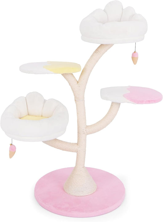 Albero per Gatti, Tiragraffi per Gatti con 2 Piattaforme, Palline Pendenti, Cuscini e Tiragraffi in Sisal, Centro Attività per Gatti Piccoli da Interno, 59 x 59 x 123 cm