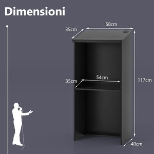 Leggio per Oratori, Podio per Conferenza con Ripiani e Fori per Cavi, Leggio da Pulpito in Legno per Aula, Ufficio, Ristorante e Seminario, Nero