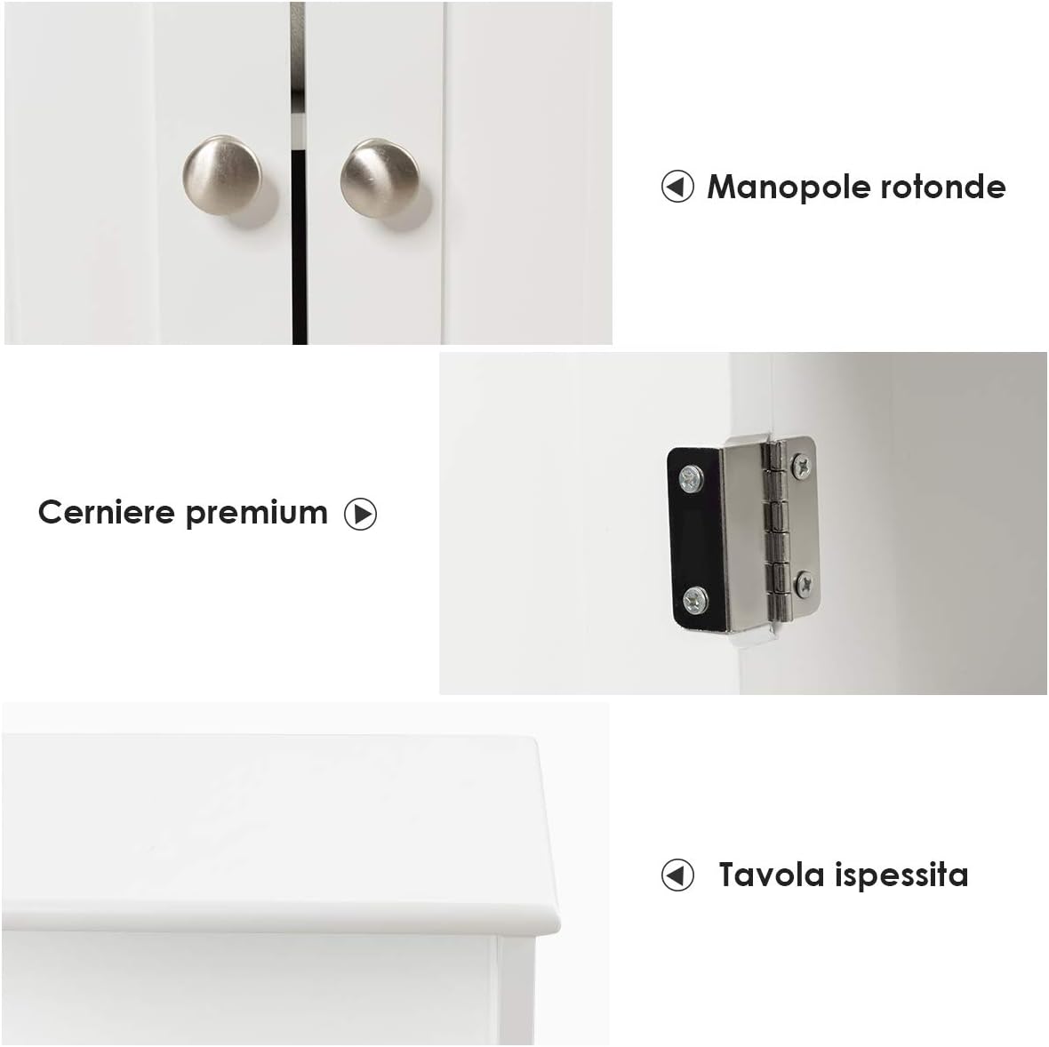 Armadietto Terra da Bagno Mobile Autoportante, Mobiletto Ufficcio Multiuso, con Cassetti e Ripiani, Ampio Spazio, Legno (Bianco)