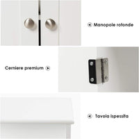 Armadietto Terra da Bagno Mobile Autoportante, Mobiletto Ufficcio Multiuso, con Cassetti e Ripiani, Ampio Spazio, Legno (Bianco)