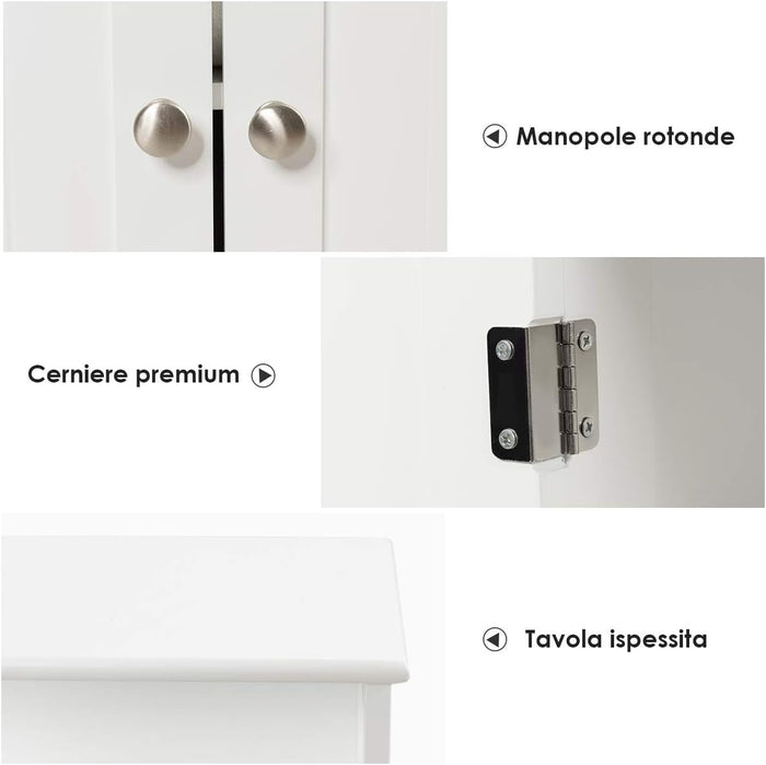 Armadietto Terra da Bagno Mobile Autoportante, Mobiletto Ufficcio Multiuso, con Cassetti e Ripiani, Ampio Spazio, Legno (Bianco)