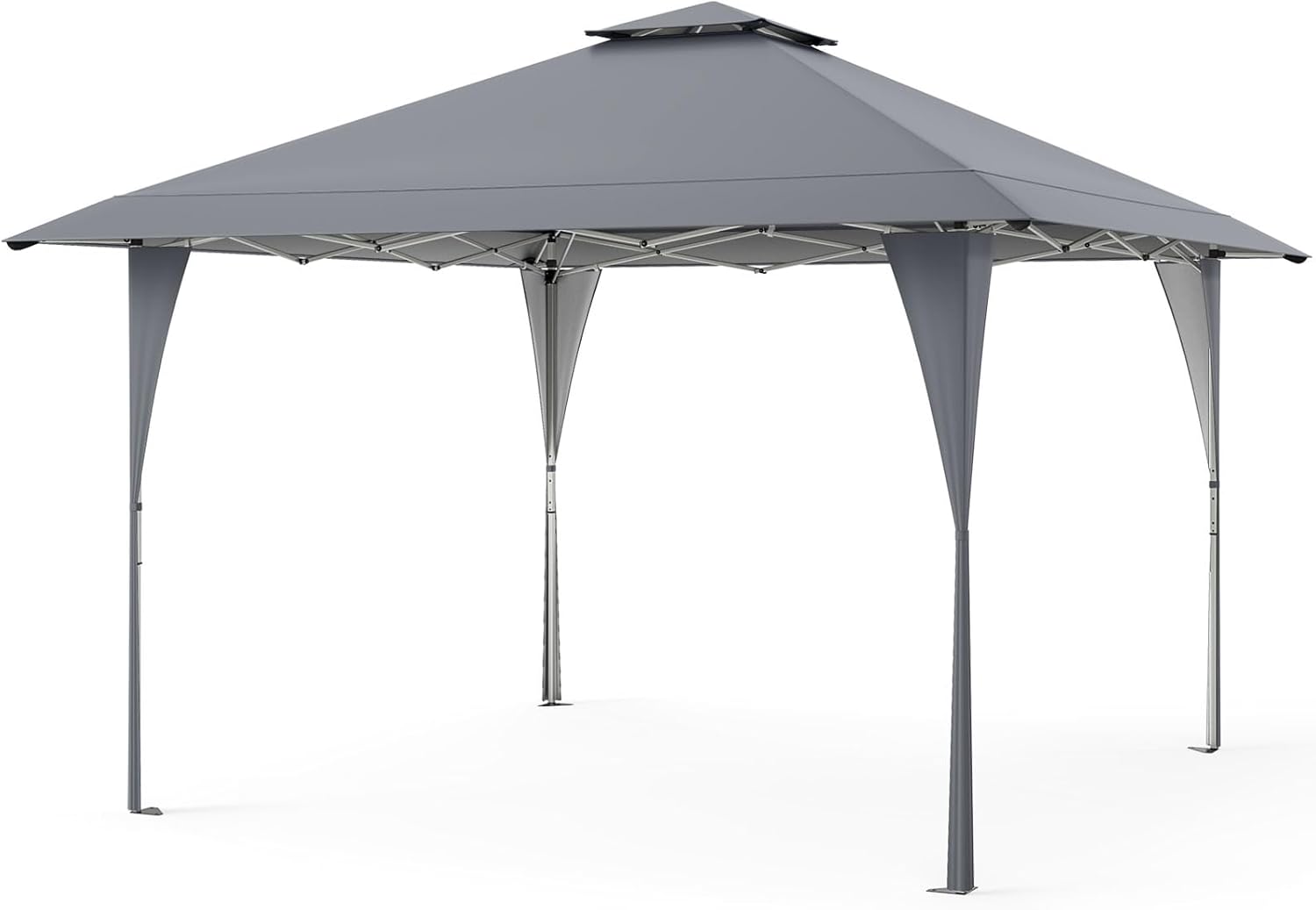 Tenda Pop-up Esterno 4x4 m Doppio Tetto, Gazebo da Giardino Altezza Regolabile con Fori di Drenaggio, Tenda da Giardino Antivento Facile da Montare con Borsa di Trasporto (Grigio)