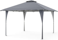 Tenda Pop-up Esterno 4x4 m Doppio Tetto, Gazebo da Giardino Altezza Regolabile con Fori di Drenaggio, Tenda da Giardino Antivento Facile da Montare con Borsa di Trasporto (Grigio)