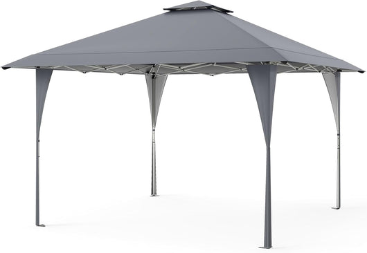 Tenda Pop-up Esterno 4x4 m Doppio Tetto, Gazebo da Giardino Altezza Regolabile con Fori di Drenaggio, Tenda da Giardino Antivento Facile da Montare con Borsa di Trasporto (Grigio)