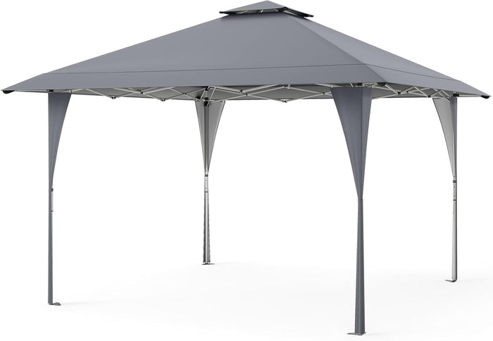 Tenda Pop-up Esterno 4x4 m Doppio Tetto, Gazebo da Giardino Altezza Regolabile con Fori di Drenaggio, Tenda da Giardino Antivento Facile da Montare con Borsa di Trasporto (Grigio)