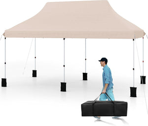 Gazebo Pieghevole da Giardino 3 x 6m, Gazebo Pop-up con Borsa da Trasporto, Regolabile in Altezza, per Feste (Beige)