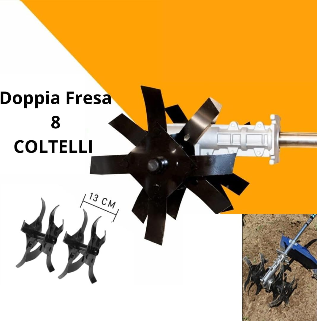 Gruppo Zappette per Decespugliatore e Motozappa, Fresa con Ingranaggio a 9 Denti, Tubo Ø26 mm - Strumenti Professionali per Orti e Giardini