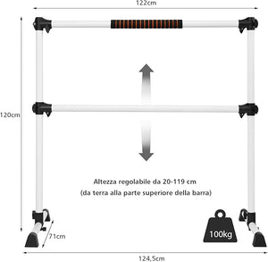 Sbarra da Balletto Doppia in Metallo, Portatile e Regolabile in Altezza con Cuscinetti Antiscivolo e Base Girevole, Ideale per Allenamento Stretch, Carico Massimo 50 kg