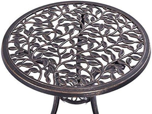 Tavolo da Giardino con Sedie in Fusione di Alluminio, Mobili da Esterno con 1 Tavolino Rotondo e 2 Sedie, Ideale per Balcone, Piscina, Cortile e Giardino